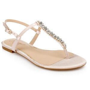 Jewel Badgley Mischka Dafina Metallic Satin Thong Sandal Rhinestones 7.5 NEW